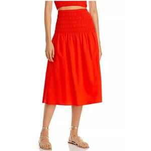 Rails Selena Smocked Cotton Poplin Midi Skirt in Orange size Medium